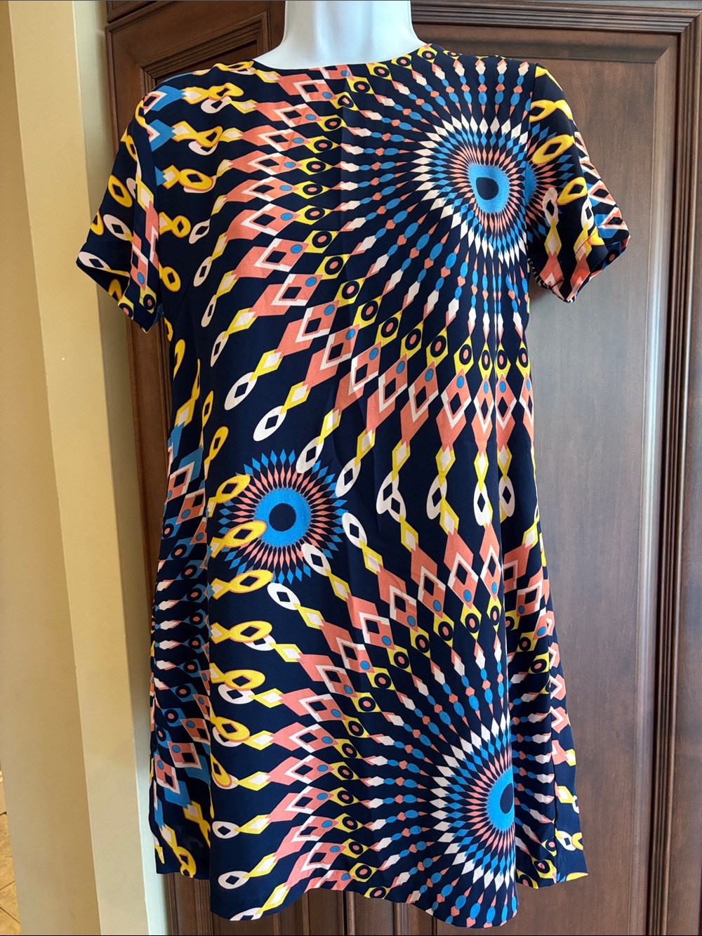 Olivaceous Navy Multicolor Geometric Mini Dress